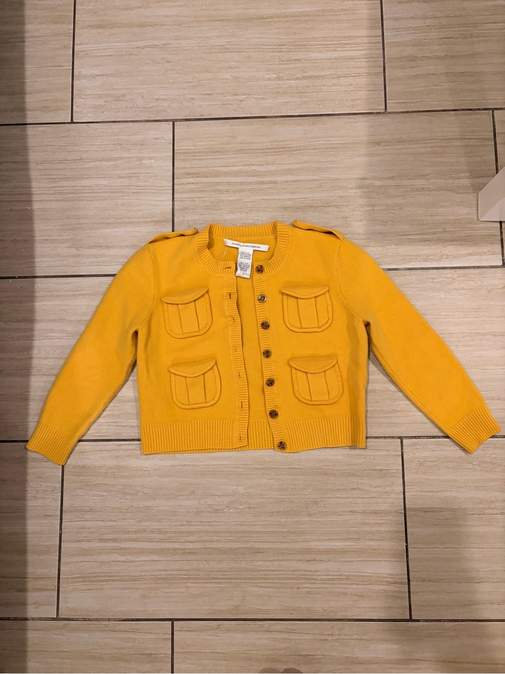 Diane Von Furstenberg Mustard Yellow Pocket Cardigan